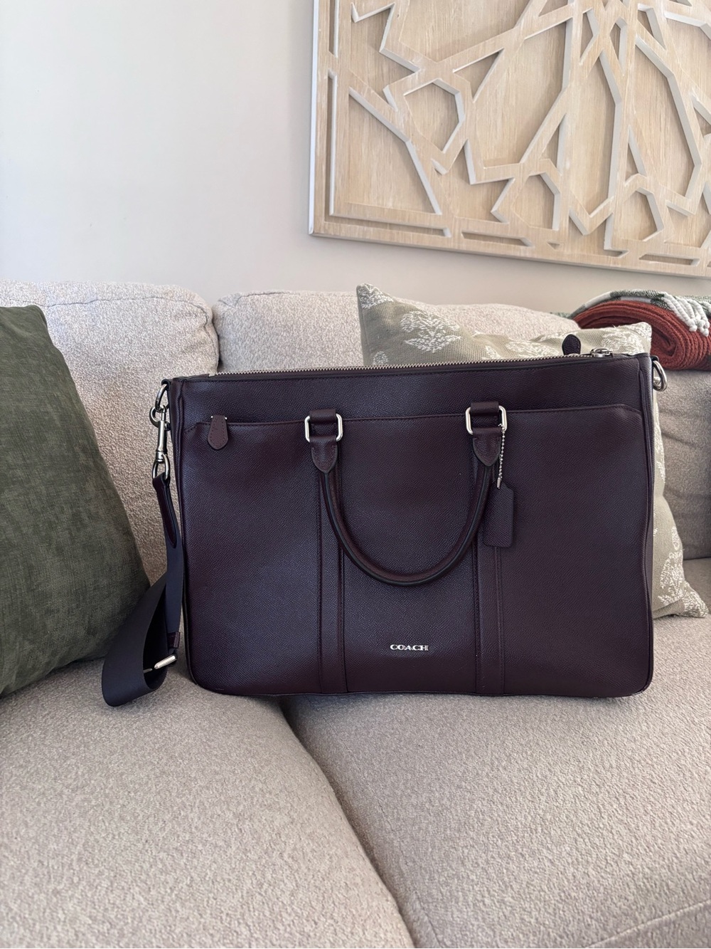 Coach Burgundy Leather Briefcase - Classic Travel Bag Crossbody Large